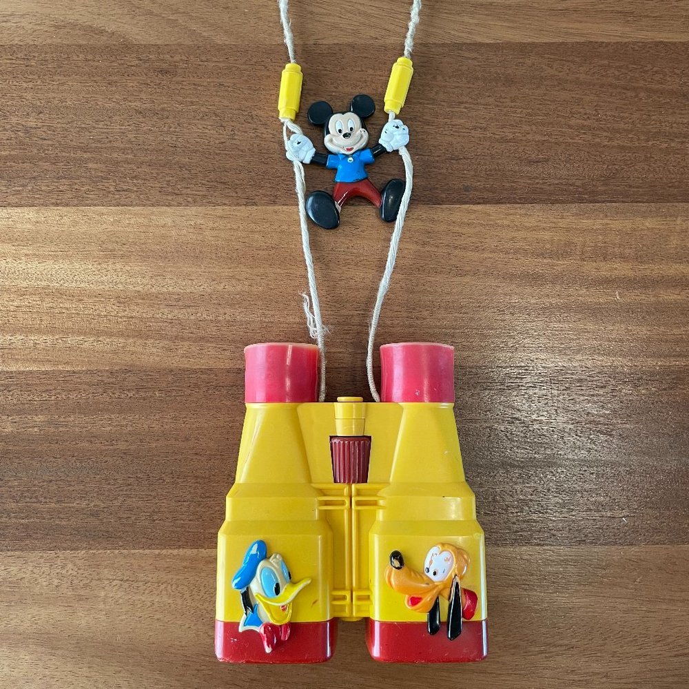RARE ILLCO Walt Disney Binoculars w/cord, Mickey Mouse on Swing Vintage Toy